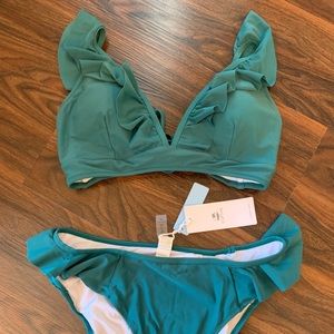 Solid Teal Ruffled Bikini